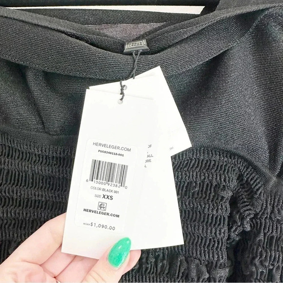 NWT Herve Leger Black Puckered Ruffle-Trim Cold Shoulder Mini Dress Size XXS - Picture 5 of 7